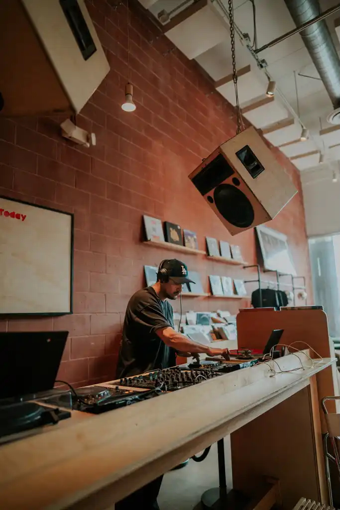 Shredy DJing at a record store session